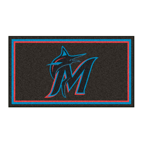 3' x 5' Black and Blue MLB Miami Marlins Rectangular Plush Area Throw Rug - IMAGE 1