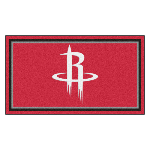 3' x 5' Red and White NBA Houston Rockets Rectangular Plush Area Throw Rug - IMAGE 1