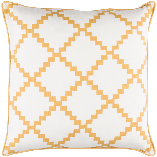 20" White and Mustard Yellow Geometric Square Throw Pillow Cover - IMAGE 1