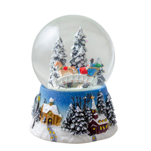 5.75" Winter Forest Sleigh Ride Musical Christmas Snow Globe - IMAGE 1