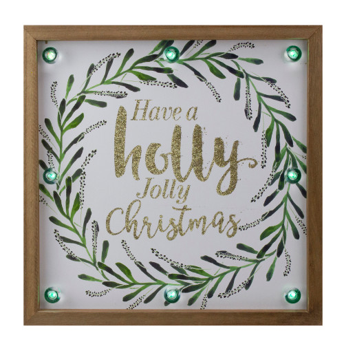 Lighted Wooden Frame Wreath "Have a Holly Jolly Christmas" Plaque - 11.75" - IMAGE 1