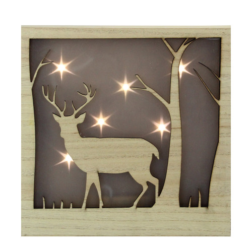 LED Lighted Deer with Stars Wooden Christmas Box - 9.75" - IMAGE 1