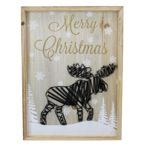 Lighted Wood Framed String Art Moose Christmas Wall Hanging - 16" - IMAGE 1