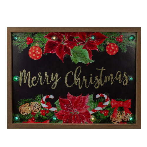 Lighted "Merry Christmas" Poinsettias Wood Framed Christmas Plaque - 15.75" - IMAGE 1