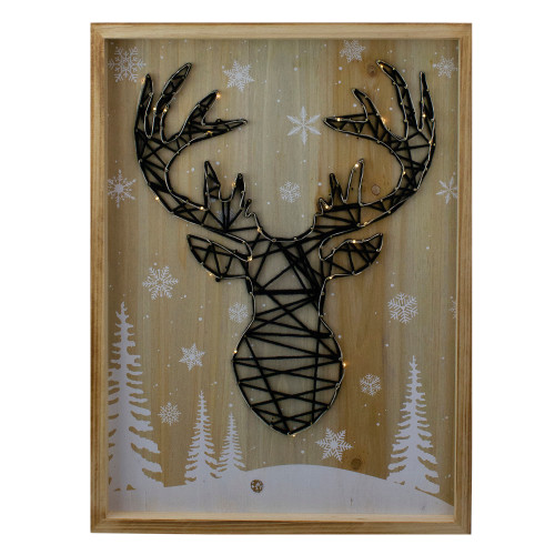 15.75" Lighted Wooden Reindeer String Art Christmas Wall Hanging - IMAGE 1