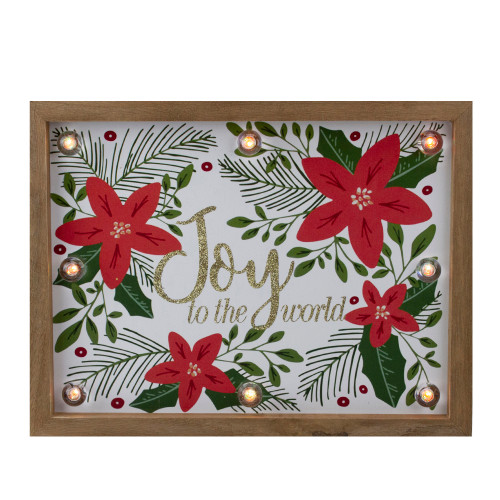 Lighted Wooden Frame Poinsettia "Joy to the World" Christmas Plaque - 11.75" - IMAGE 1
