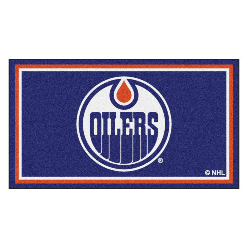 3' x 5' Blue and White NHL Edmonton Oilers Rectangular Plush Area Throw Rug - IMAGE 1