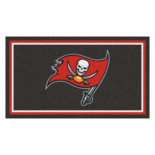 3' x 5' Red and Black NFL Tampa Bay Buccaneers Rectangular Plush Area Throw Rug - IMAGE 1