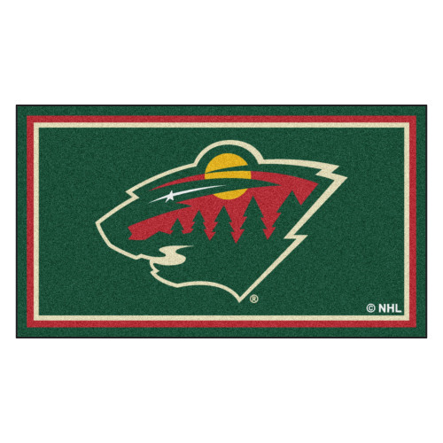 3' x 5' Green and Red NHL Minnesota Wild Rectangular Plush Area Throw Rug - IMAGE 1