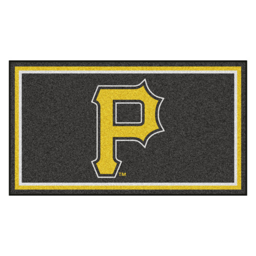 3' x 5' Black and Yellow MLB Pittsburgh Pirates Rectangular Plush Area Throw Rug - IMAGE 1
