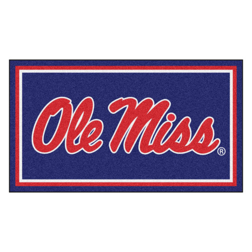 3' x 5' Blue and Red NCAA Ole Miss Rebels Rectangular Plush Area Throw Rug - IMAGE 1