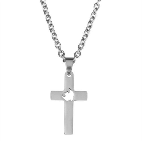 24" Silver Cross Dove Cutout Pendant Chain Necklace - IMAGE 1