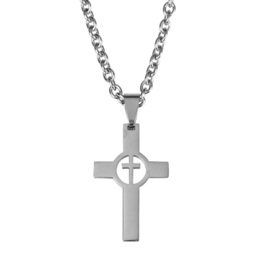 24" Silver Religious Themed Cross Pendant Chain Necklace - IMAGE 1