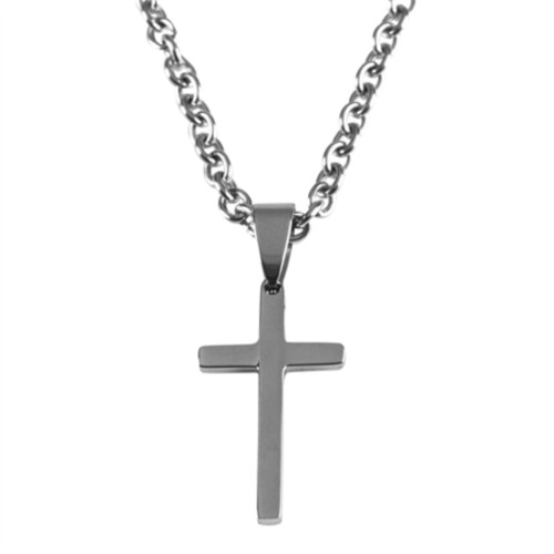 18" Silver Religious Themed Cross Pendant Rope Chain Necklace - IMAGE 1