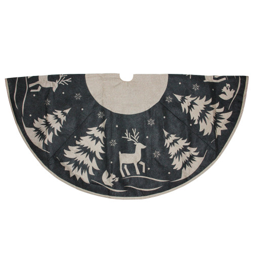 56" Gray and Black Reindeer in Forest Christmas Tree Skirt - IMAGE 1
