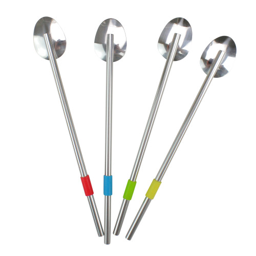 Set of 4 Stainless Steel Reusable Spoons and Straws 8" - IMAGE 1