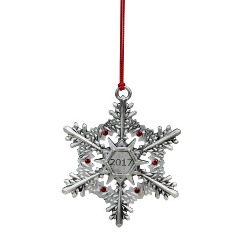 3" Silver and Red Snowflake with Gems '2017' Christmas Ornament - IMAGE 1