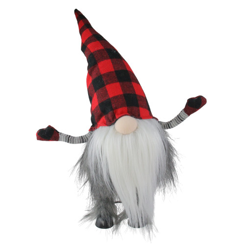 16" Red and Black Bobbling Buffalo Plaid Christmas Gnome - IMAGE 1