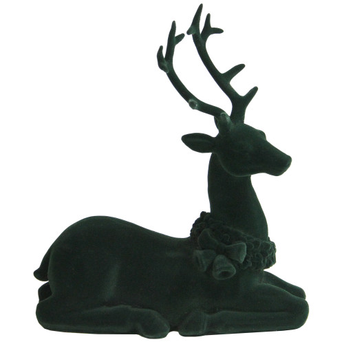 10" Green Laying Reindeer Christmas Figurine - IMAGE 1