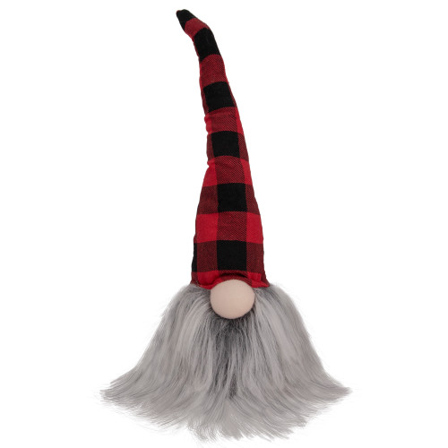 Buffalo Plaid Gnome Head with Long Beard Christmas Figure - 16" - Red and Black - IMAGE 1