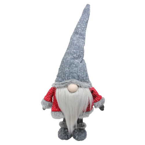 Bobbling Christmas Gnome with Metal Spring Frame - 23.25" - Red and Gray - IMAGE 1