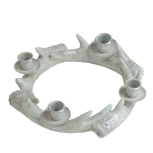 10.25" Silver Distressed Finish Antler Wreath Candle Holder - IMAGE 1