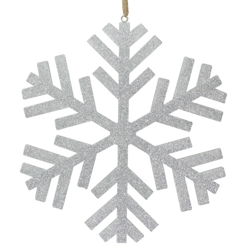 Glitter Drenched Wooden Snowflake Christmas Ornament - 11.75" - Silver Tone - IMAGE 1