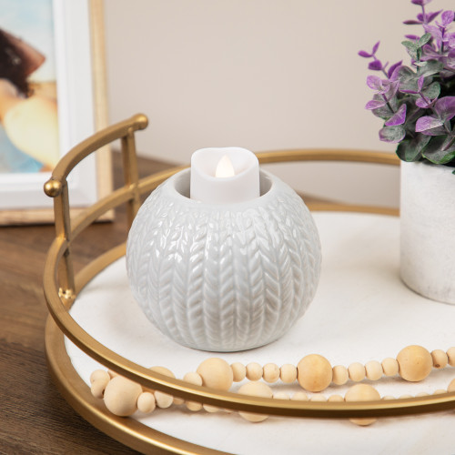 Ceramic Cable Knit Christmas Candle Holder - 3.75" - Gray - IMAGE 1