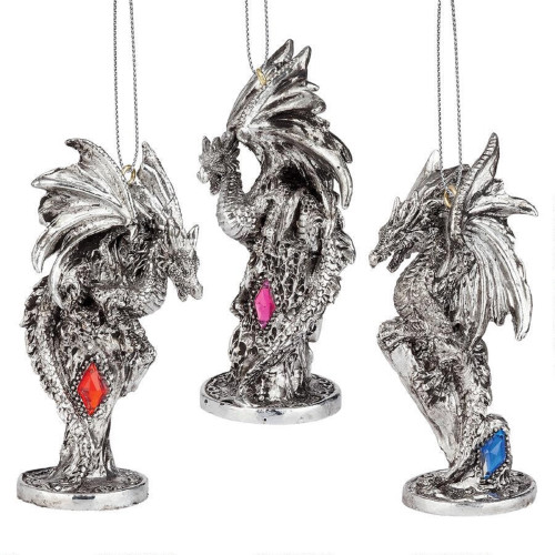 Three Dragons of the Amesbury Gemstone Christmas Ornaments - 4" - Set of 3 - IMAGE 1