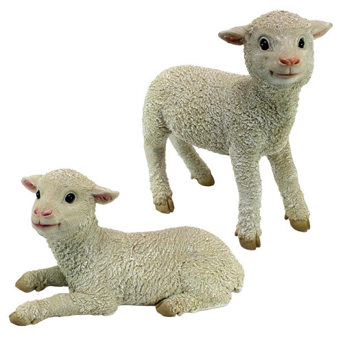 Set of 2 Ramses and Aries Lamb Outdoor Garden Statues 12" - IMAGE 1