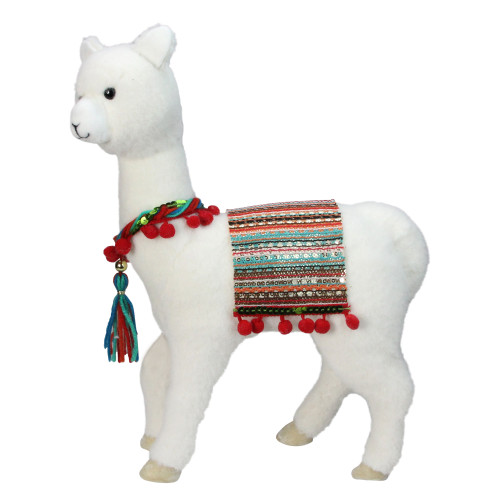 Plush Bohemian Standing Llama Christmas Figure with Pom Pom Saddle - 14" - IMAGE 1