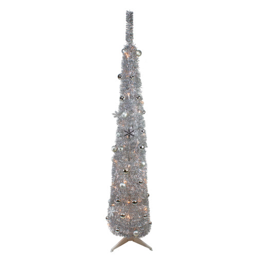 6' Pre-Lit Silver Pre-Decorated Pop-Up Artificial Christmas Tree - IMAGE 1