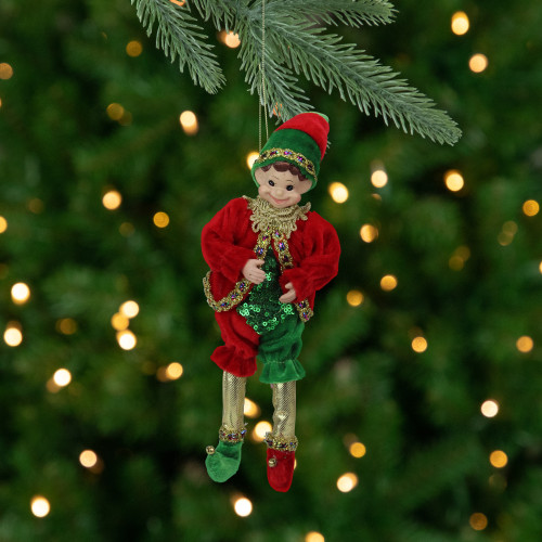Bendable Elf in a Suit Hanging Christmas Ornament - 12" - Red and Green - IMAGE 1
