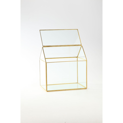9" Clear and Gold Geometric Hand Blown Glass Terrariums with Hinged Lid - IMAGE 1