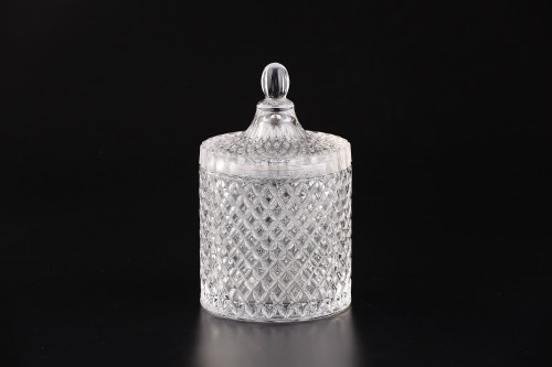 6.5" Crystal Clear Hand Blown Glass Canister Jar with Lid - IMAGE 1