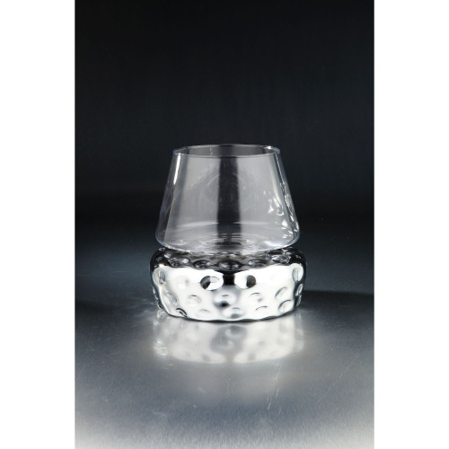 11" Silver and Clear Hand Blown Glass Candle Holder - IMAGE 1