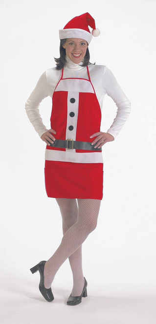 Red and White Christmas Apron with Matching Hat - Adult One Size Fits Most - IMAGE 1
