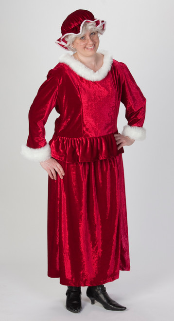 3 Piece Mrs. Claus Burgundy Christmas Costume – Adult Plus Size - IMAGE 1