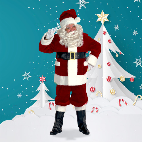 7-piece Burgundy Deluxe Christmas Santa Suit with Pockets - Adult Size XXXL - IMAGE 1