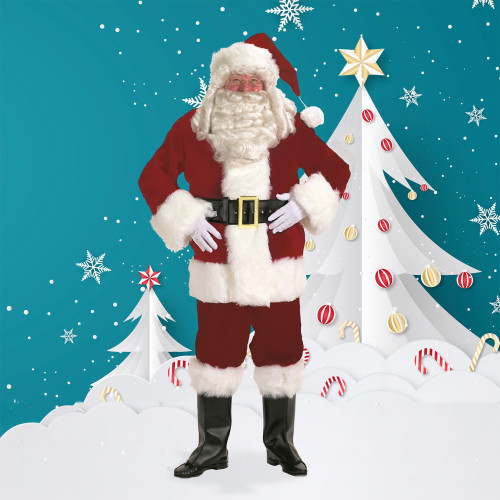 7-piece Burgundy Velvet Santa Suit Christmas Costume - Adult Size XXXL - IMAGE 1