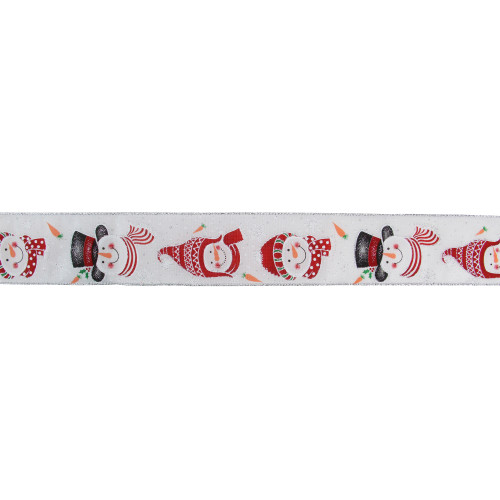 Red and White Snowman Christmas Wired Craft Ribbon 2.5" x 16 Yards - IMAGE 1