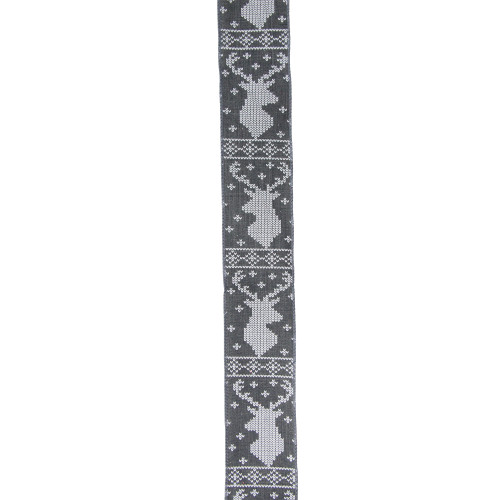 Gray and White Nordic Reindeer Christmas Wired Craft Ribbon 2.5" x 16 Yards - IMAGE 1