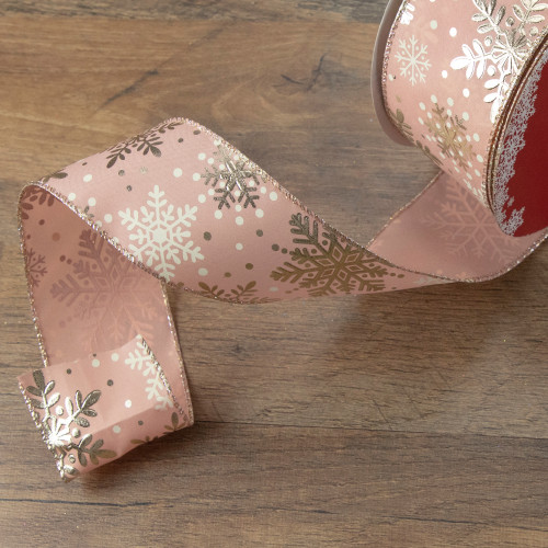Pink & Silver Snowflake Christmas Wired Craft Ribbon 2.5