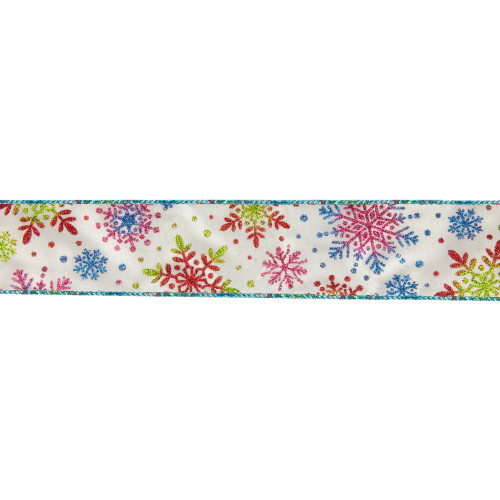Blue and White Snowflakes Christmas Wired Craft Ribbon 2.5" x 16 Yards - IMAGE 1