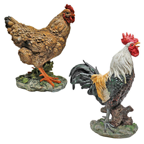Set of 2 Hen and Rooster Barnyard Outdoor Garden Statues 17.5" - IMAGE 1