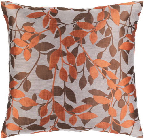 22" Orange and Brown Leaves Embroidered Throw Pillow Cover - IMAGE 1