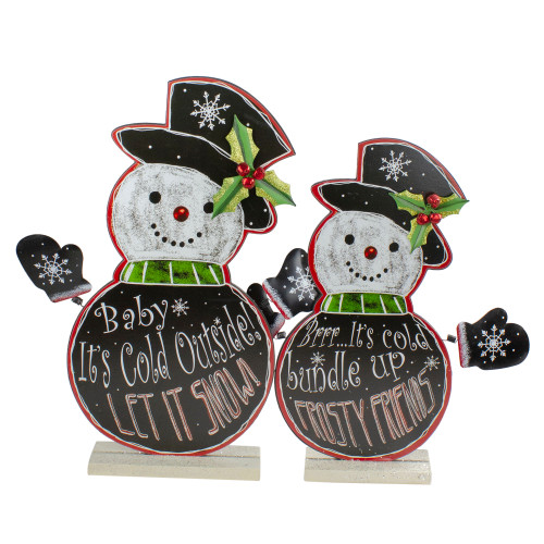 Set of 2 Black and White Standing Snowmen Christmas Tabletop Figurines 18.5" - IMAGE 1