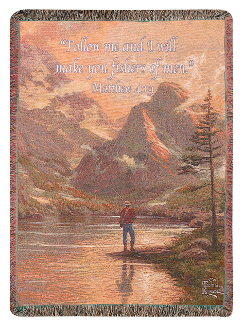 Fisherman Biblical Verse Thomas Kinkade Throw Blanket 50" x 60" - IMAGE 1