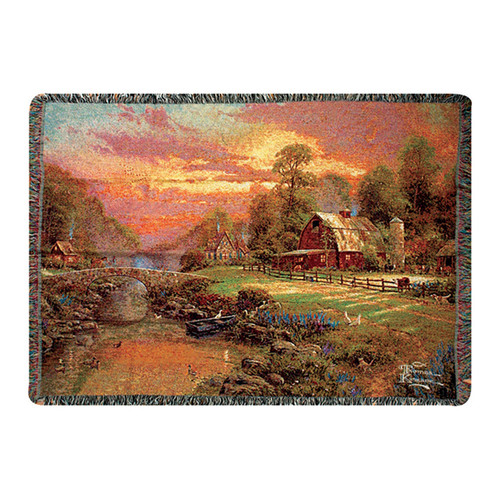 Rust Brown and Green Sunset at Riverbend Farm Tapestry Throw Blanket 50" x 60" - IMAGE 1