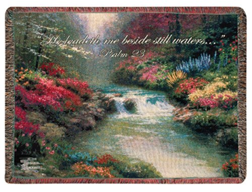 Religious Beside Still Waters Biblical Psalm 23 Tapestry Throw Blanket 60" x 50" - IMAGE 1